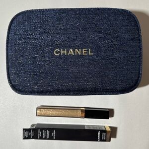 CHANEL 2023 Holiday Limited Edition Navy Blue Makeup Bag & Lipgloss Melted Honey